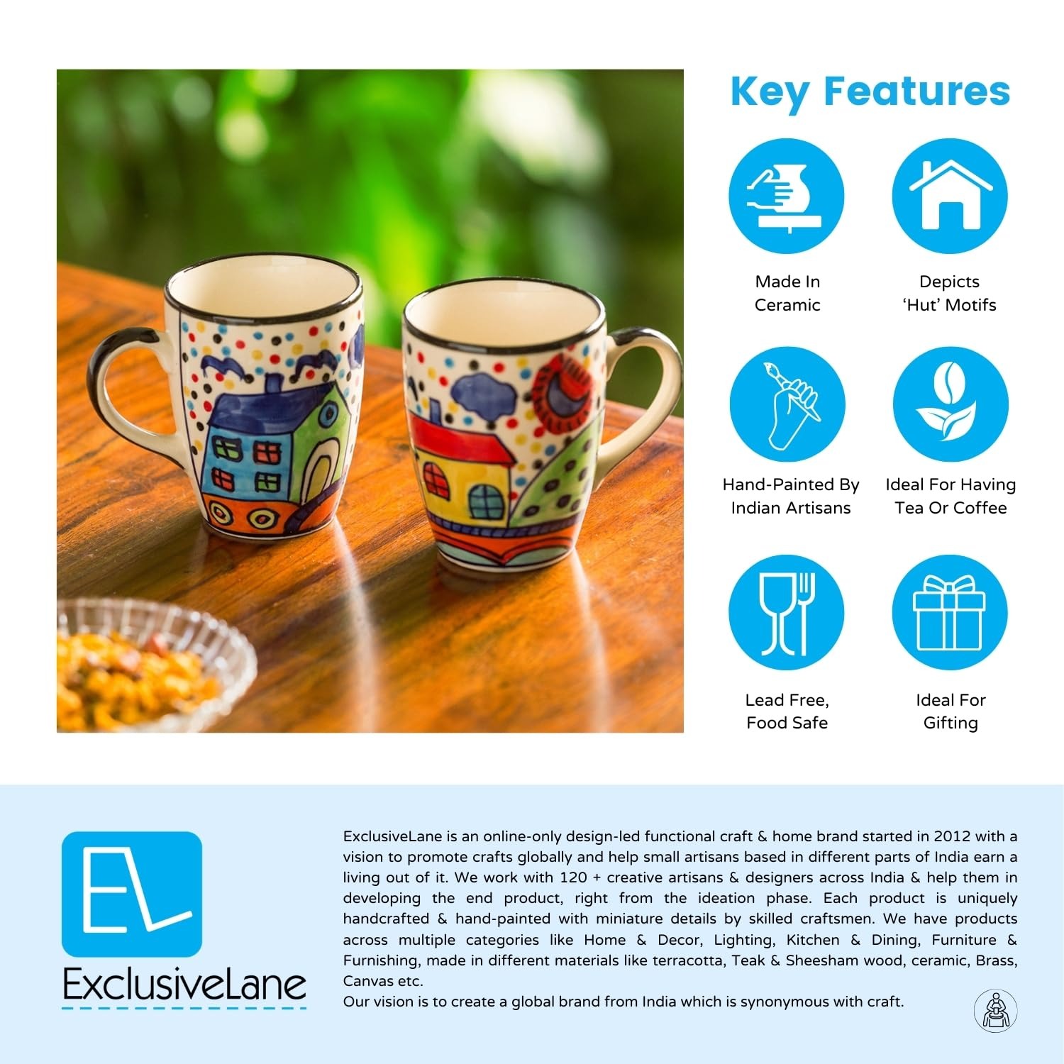 exclusivelane 'the hut jumbo cuppas' ceramic coffee mugs set of 2 (270 ml, microwave safe, dishwasher safe, hand painted) | ceramic coffee mug coffee cup set of 2 tea mugs set tea cups ceramic mugs exclusivelane 'the hut jumbo cuppas' ceramic coffee mugs set of 2 (270 ml, microwave safe, dishwasher safe, hand painted) | ceramic coffee mug coffee cup set of 2 tea mugs set tea cups ceramic mugs