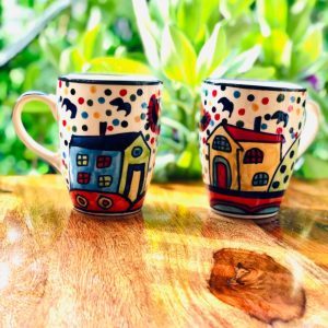 exclusivelane 'the hut jumbo cuppas' ceramic coffee mugs set of 2 (270 ml, microwave safe, dishwasher safe, hand painted) | ceramic coffee mug coffee cup set of 2 tea mugs set tea cups ceramic mugs